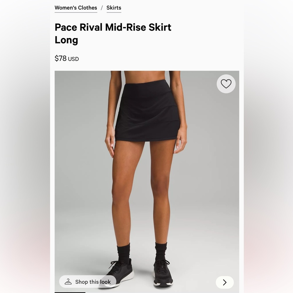 Lululemon Pace Rival Black Mid-Rise Skirt tennis skort